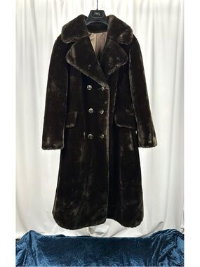Vintage Borgana Faux Fur Coat Sportowne Brown Double Breasted Winter Coat